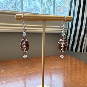 Hand Crafted Beaded Football Earrings with Swarovski Crystals
